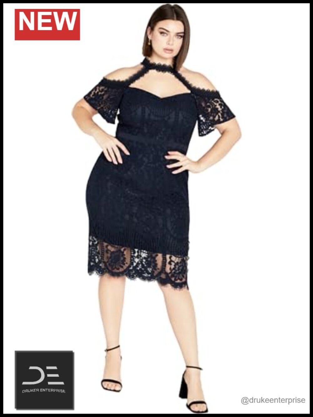 Plus Size Lace Midi Dress With Cold Shoulder